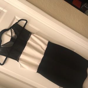 SHEER MESH BLACK WHITE COLOR BLOCK MINI DRESS